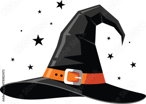 Witch hat with stars isolated on white background for halloween party
