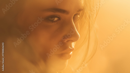 Amber Resonance — Portrait within Warm Light Mist