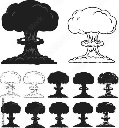 Explosion, Cloud, Blast, Nuclear, Bomb, Silhouette, Vector, Smoke, Fire, Atomic, War, Danger, Outline, Graphic, Illustration