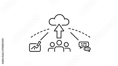 Cloud computing line icon data upload and teamwork concept simple vector illustration for web design and infographic