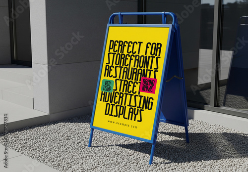 Metal A-Frame Sidewalk Sign Mockup PSD for Advertising
