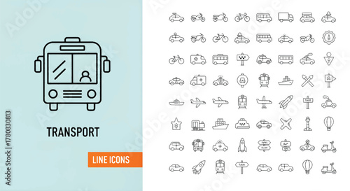 Set of transport line icons vector illustration of vehicles perfect for app and web design