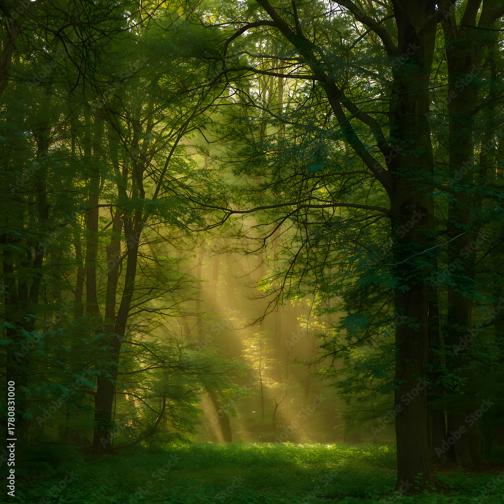 Obraz premium sun rays in the forest