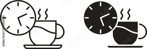 Coffee time icons set. Simple line vector illustration