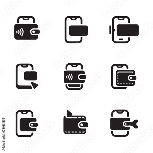 Tap to pay wallet solid icons