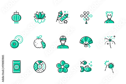 Chinese New Year - set of line design style icons