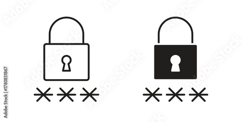 Code lock icons set. Simple line vector illustration