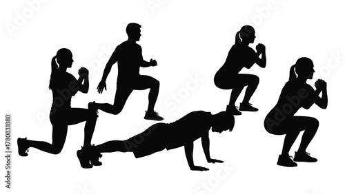 People exercising silhouettes isolated on transparent background, Vector