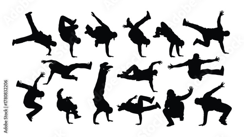 Breakdance silhouettes collection isolated on transparent background, Vector