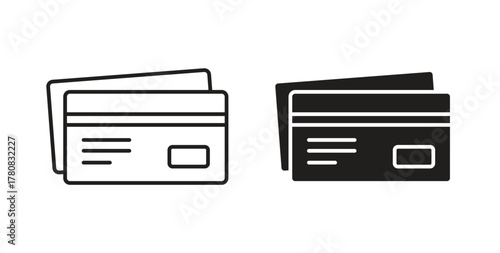 Credit card icons set. Simple line vector illustration