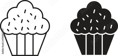 Cupcake icons set. Simple line vector illustration