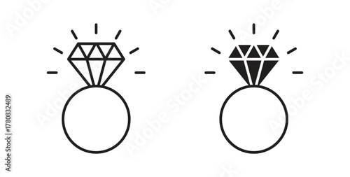 Diamond ring icons set. Simple line vector illustration