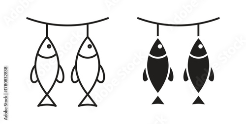 Dried fish icons set. Simple line vector illustration