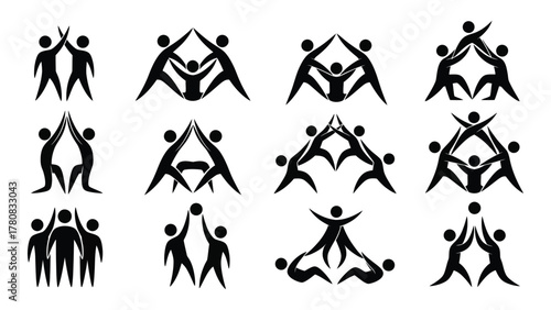 Human silhouettes teamwork and community icons isolated on transparent background, Vector