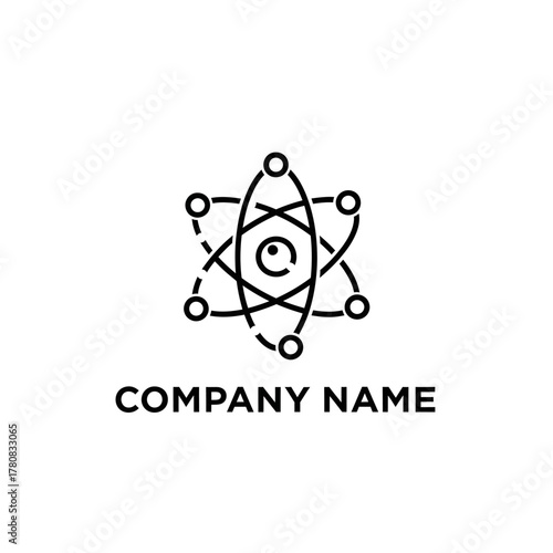 Abstract science atom logo with a central eye symbol design.