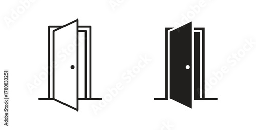 Entrance door icons set. Simple line vector illustration