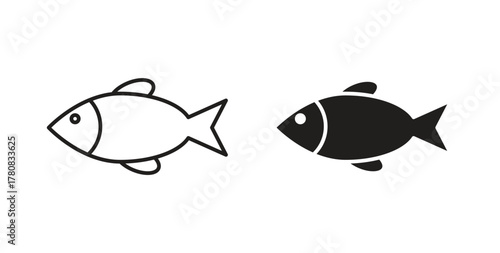 Fish icons set. Simple line vector illustration