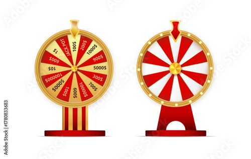 Fortune wheel vector set illustration for gambling background and lottery win concept. Wheel fortune for game and win jackpot.
