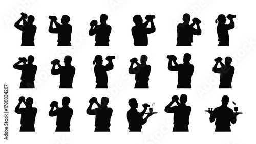 Bartender cocktail shaker silhouettes isolated on transparent background, Vector