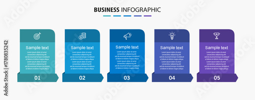 Business vector infographic template with 5 options or steps. Can be used for workflow layout, diagram, annual report, web design	
