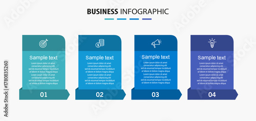 Business infographic design template with 4 options, steps or processes. Can be used for workflow layout, diagram, annual report, web design	
