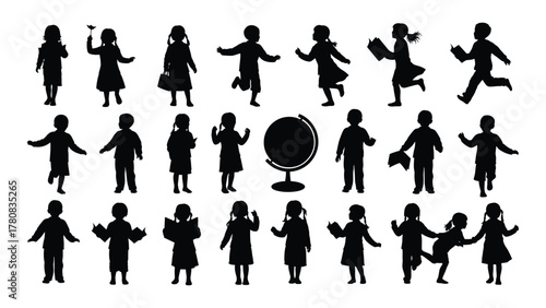 Children and education silhouettes isolated on transparent background, Vector