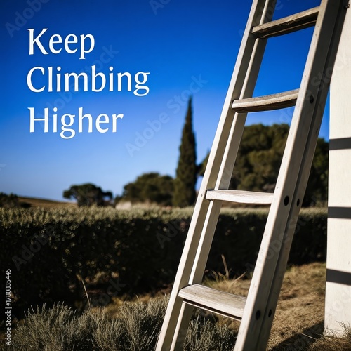 Ladder Leaning Against Wall with Text