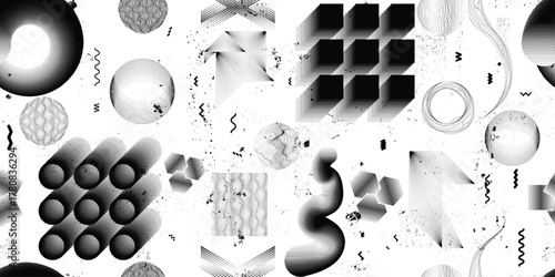 Glitch distorted grungy abstract forms . Halftone dots seamless pattern texture. Grange shapes .Grunge textured . Vector shapes with half tone dots .Screen print endless pattern texture