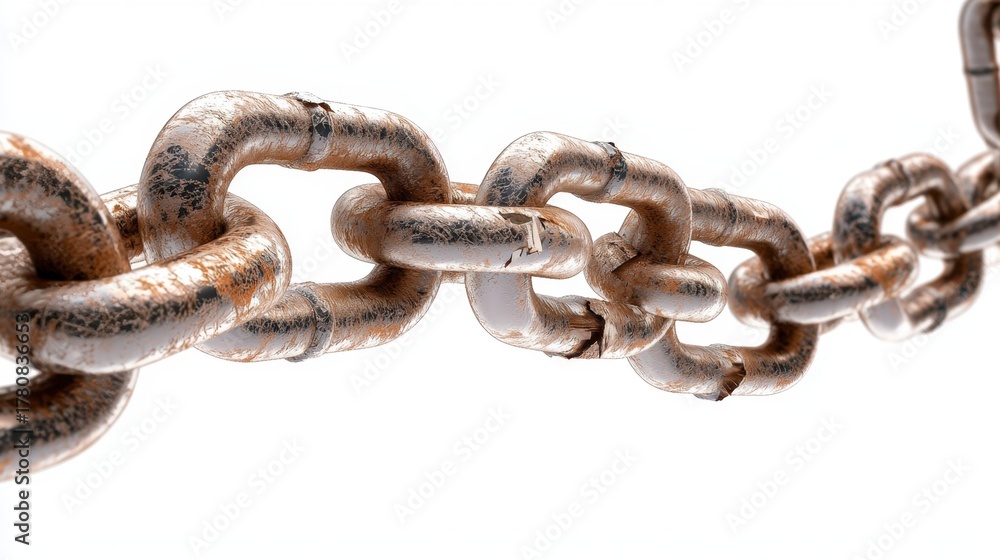 Obraz premium Metallic Chain Links Isolated on White Background for Industrial Use