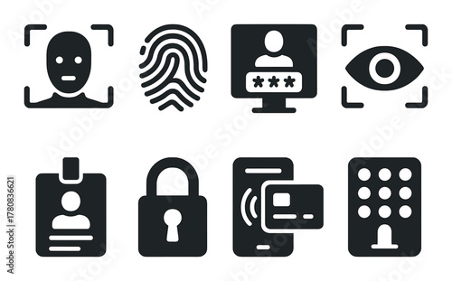 Dark interface featuring biometric and security icons