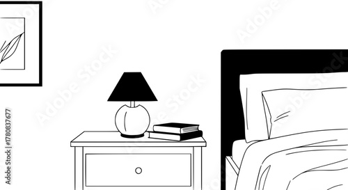 Vector of a nightstand with lamp and book on top