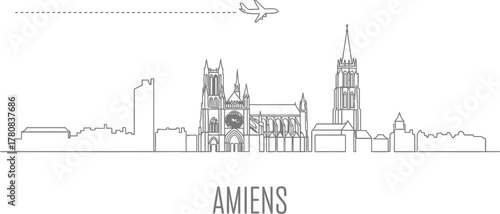 Amiens Skyline with Airplane and Contrails