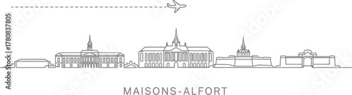 Maisons-Alfort Skyline with Airplane and Travel Line