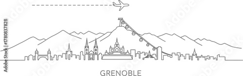 Grenoble Skyline with Bastille Cable Car and Airplane