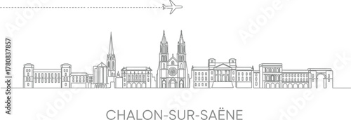 Chalon-sur-Saone France Skyline with Airplane Silhouette