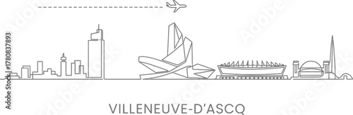 Villeneuve d'Ascq Skyline with Airplane