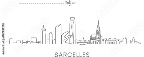 Sarcelles Skyline with Airplane Illustration