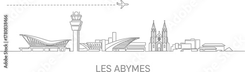 Les Abymes Skyline with Airport and Airplane Line Art