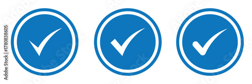 Blue check mark tick verification icon. Set of social media verified icons. Blue tick verified badge icon. Check badge icon vector set. Social media official account tick symbol. 