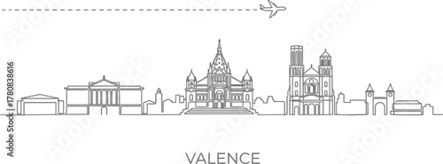 Valence skyline with airplane and travel line