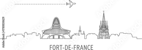 Fort-de-France Skyline with Airplane Illustration