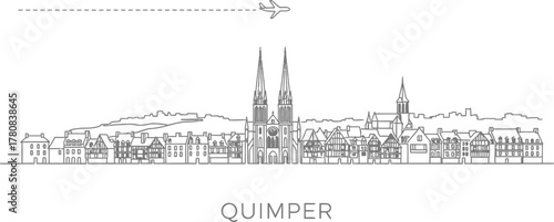 Quimper Skyline with Airplane Silhouette