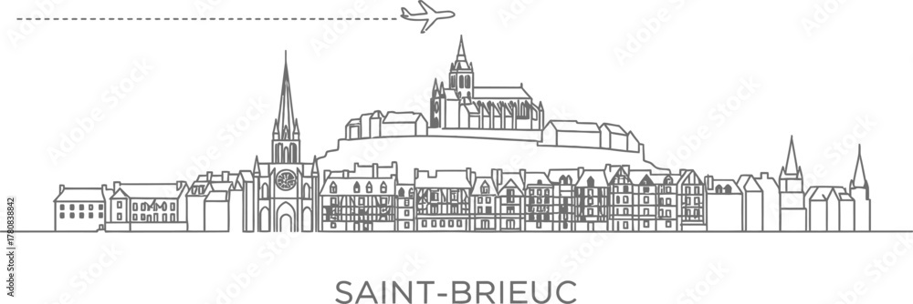 Fototapeta premium Saint-Brieuc Skyline with Airplane Flying Overhead