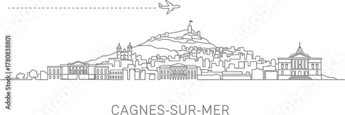 Cagnes-sur-Mer skyline with airplane and castle