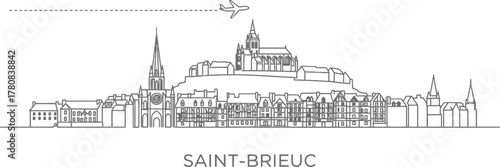 Saint-Brieuc Skyline with Airplane Flying Overhead