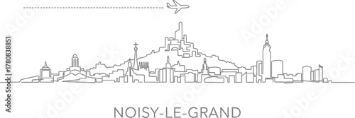 Noisy-le-Grand Skyline with Airplane and Dash Line