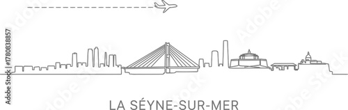 La Seyne-sur-Mer Skyline with Airplane and Dashed Line Path
