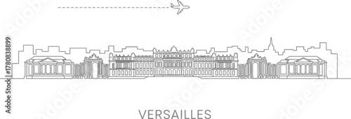 Versailles Skyline with Airplane Line Art