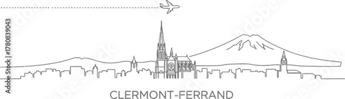 Clermont-Ferrand Skyline with Airplane and Volcano Outline
