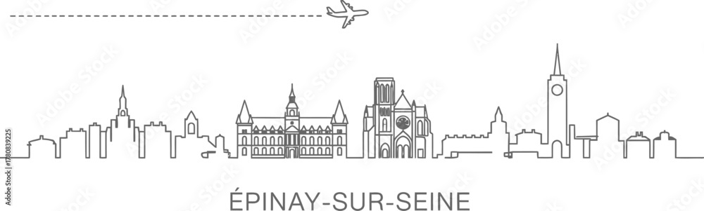 Fototapeta premium Épinay-sur-Seine Skyline with Airplane Travel Icon